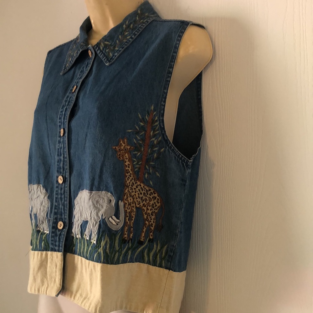 Women’s rare fall Safari TanTrums chambray VTG Y2k jungle Sleeveless vest top - Picture 12 of 14
